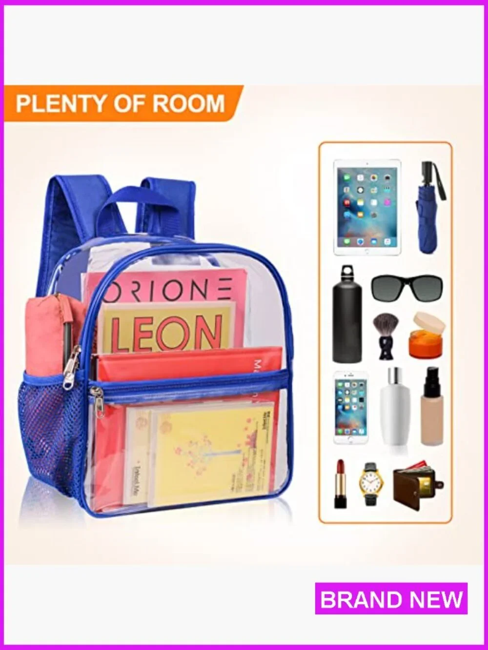 Stadium Approved Clear Backpack Lightweight PVC Waterproof Concert Bag 12x6x12